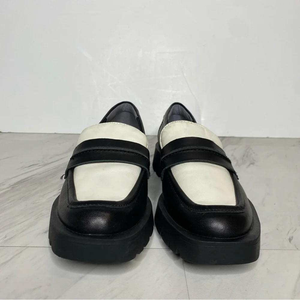 Dolce Vita Elias Black White Leather Square Toe Loafer 6 1/2